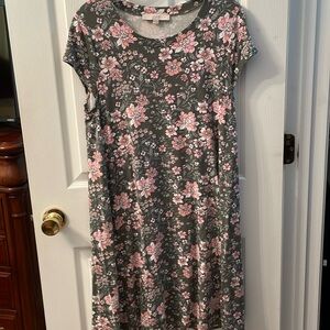 LOFT Green with pink/white pattern dress